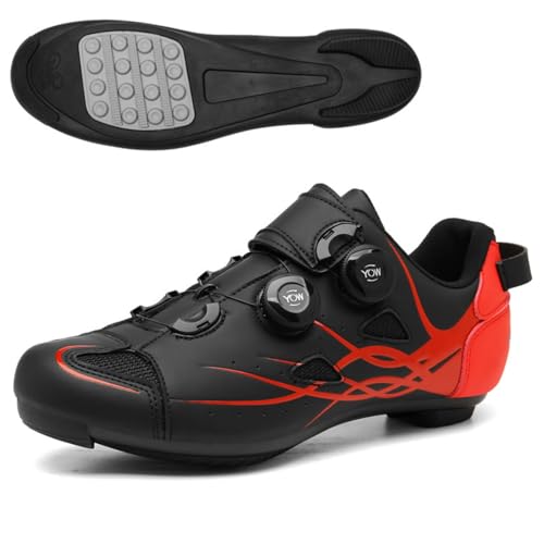 Mateju Fahrradschuhe Herren Damen Ohne klick, 36-47EU Fahrradschuhe Herren Damen mit Gummisohle rutschfeste Atmungsaktive No-Lock für Outdoor Radschuhe (T398 Schwarz Rot,42) von Mateju