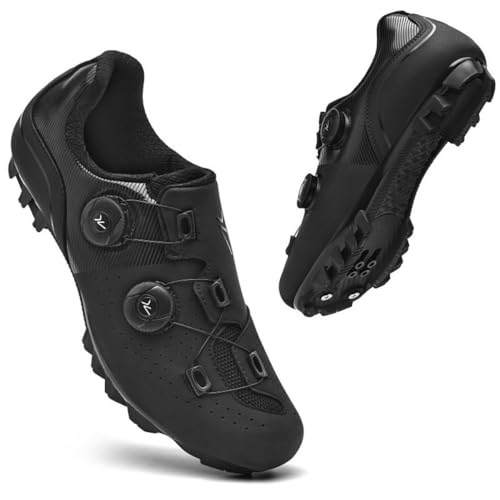 Mateju Fahrradschuhe Herren Damen SPD Mountainbike, Unisex MTB Schuhe mit Schrauben & Stollen, Outdoor Atmungsaktive MTB Radschuhe Mountainbike Schuhe -Modell A5 (Schwarz,47) von Mateju