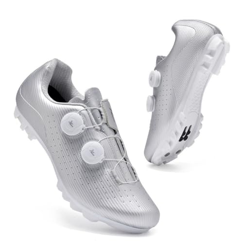 Mateju Fahrradschuhe Herren Damen SPD Mountainbike, Unisex MTB Schuhe mit Schrauben & Stollen, Outdoor Atmungsaktive MTB Radschuhe Mountainbike Schuhe -XT200 (Silber,41) von Mateju