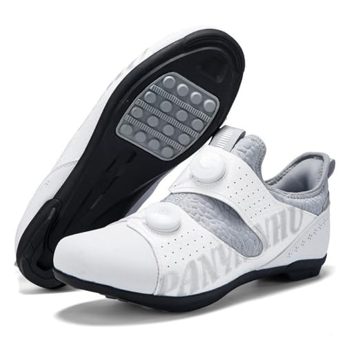 Mateju Fahrradschuhe für Damen und Herren, Rennrad und Schuhe mit Gummisohle rutschfeste Atmungsaktive No-Lock MTB Fahrradschuhe Unisex Radsportschuhe Draussen (Hellgrau,37) von Mateju