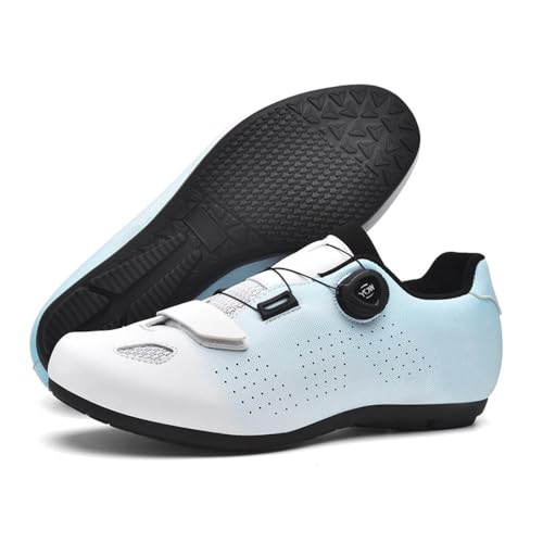 Mateju Fahrradschuhe für Herren und Damen, Rennrad und Schuhe mit Gummisohle rutschfeste Atmungsaktive No-Lock MTB Fahrradschuhe Unisex Radsportschuhe Draussen (6003 Weiß Blau,40) von Mateju