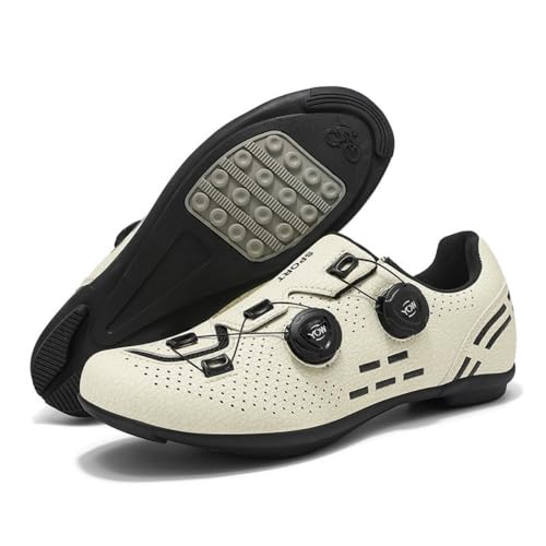 Mateju Fahrradschuhe für Herren und Damen, Rennrad und Schuhe mit Gummisohle rutschfeste Atmungsaktive No-Lock MTB Fahrradschuhe Unisex Radsportschuhe Draussen (Beige,36) von Mateju