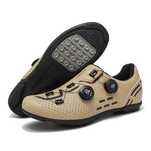 Mateju Fahrradschuhe für Herren und Damen, Rennrad und Schuhe mit Gummisohle rutschfeste Atmungsaktive No-Lock MTB Fahrradschuhe Unisex Radsportschuhe Draussen (Khaki,47) von Mateju