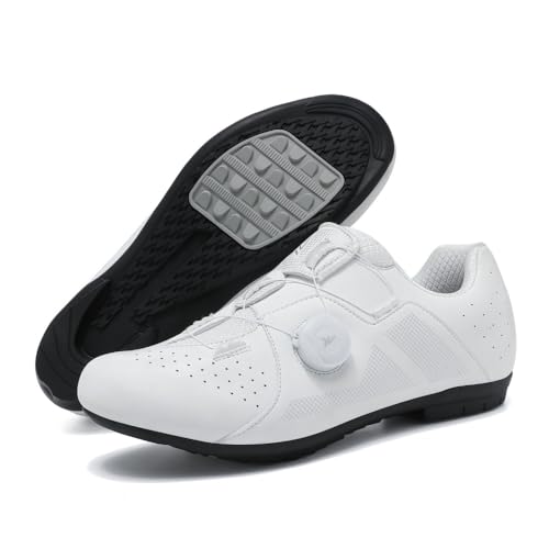 Mateju Fahrradschuhe für Herren und Damen, Rennrad und Schuhe mit Gummisohle rutschfeste Atmungsaktive No-Lock MTB Fahrradschuhe Unisex Radsportschuhe Draussen (Weiß,47) von Mateju