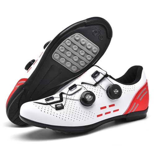 Mateju Fahrradschuhe für Herren und Damen, Rennrad und Schuhe mit Gummisohle rutschfeste Atmungsaktive No-Lock MTB Fahrradschuhe Unisex Radsportschuhe Draussen (Weiß Rot,44) von Mateju
