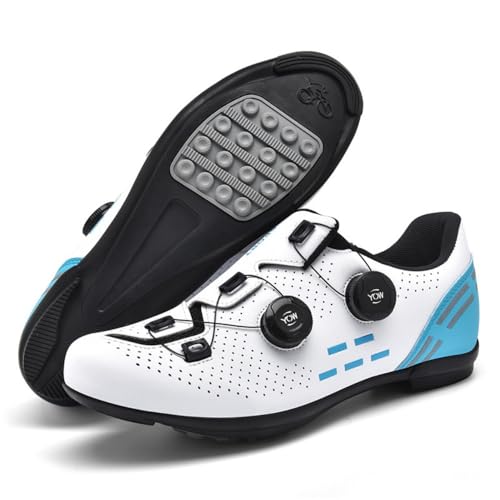 Mateju Fahrradschuhe für Herren und Damen, Rennrad und Schuhe mit Gummisohle rutschfeste Atmungsaktive No-Lock MTB Fahrradschuhe Unisex Radsportschuhe Draussen (White Blue,43) von Mateju