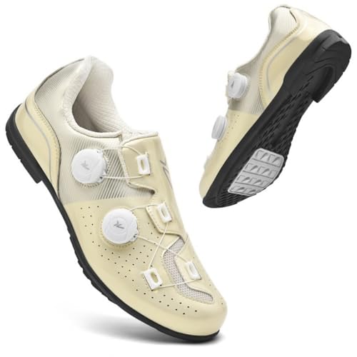 Mateju Fahrradschuhe für Herren und Damen, Rennrad und Schuhe mit Gummisohle rutschfeste Atmungsaktive No-Lock MTB Fahrradschuhe Unisex Radsportschuhe Draussen -Modell-A5 (Gold,46) von Mateju