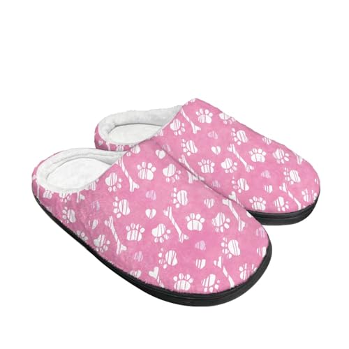 Mateju Hundepfote Drucken Muster Hausschuhe Winter Damen Herren, Warm Pantoffeln Flauschige Weiche Plüsch Unisex Schuhe Rutschfest Leicht Slipper Schlafzimmer Hausschuhe von Mateju