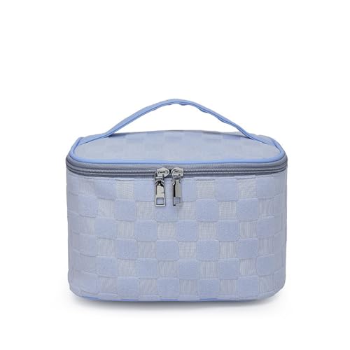 Mateju Jacquard-Plaid Kosmetiktasche, Polyester Kulturtasche Damen,Tragbare Kulturbeutel, Make up Tasche, Kosmetiktasche Klein mit Reißverschluss, für Mädchen Damen Herren (Blau,23 * 15 * 15CM) von Mateju