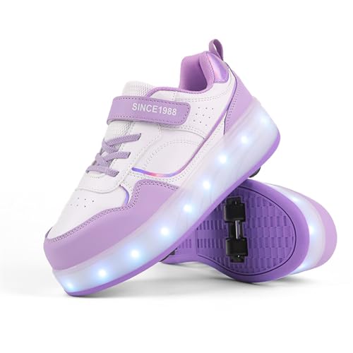 Mateju Jungen Mädchen Schuhe mit 4 Rollen, Mode Glänzend Skateboardschuhe Rollschuhe für Kinder Erwachsene mit Abnehmbare Rollen, Outdoor Turnschuhe Sneakers Sportschuhe von Mateju