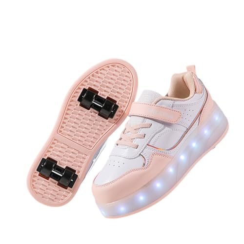 Mateju Jungen Mädchen Schuhe mit 4 Rollen, Mode Glänzend Skateboardschuhe Rollschuhe für Kinder Erwachsene mit Abnehmbare Rollen, Outdoor Turnschuhe Sneakers Sportschuhe von Mateju