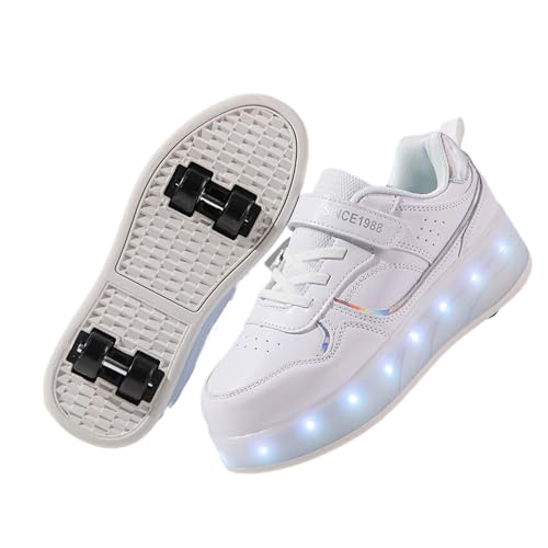 Mateju Jungen Mädchen Schuhe mit 4 Rollen, Mode Glänzend Skateboardschuhe Rollschuhe für Kinder Erwachsene mit Abnehmbare Rollen, Outdoor Turnschuhe Sneakers Sportschuhe von Mateju