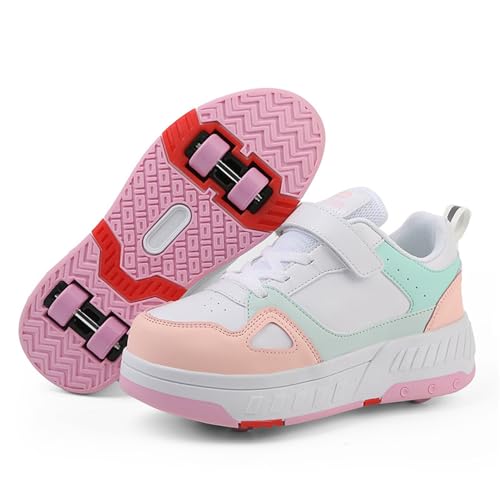 Mateju Jungen Mädchen Schuhe mit 4 Rollen Skateboardschuhe Rollschuhe für Kinder Erwachsene mit Rollen Verstellbar 2-in-1 Multifunktion Outdoor Turnschuhe Sneakers Sportschuhe von Mateju