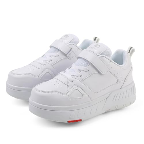 Mateju Jungen Mädchen Schuhe mit 4 Rollen Skateboardschuhe Rollschuhe für Kinder Erwachsene mit Rollen Verstellbar 2-in-1 Multifunktion Outdoor Turnschuhe Sneakers Sportschuhe von Mateju