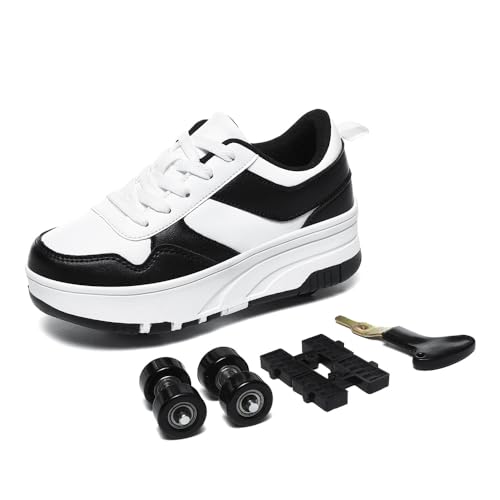 Mateju Jungen Mädchen Schuhe mit Rollen, Abnehmbar Kinder Rollschuhe Schuhe mit 4 Rollen, Unisex Teenager Outdoor Sportschuhe Roller Schuhe Turnschuhe Skateboardschuhe von Mateju