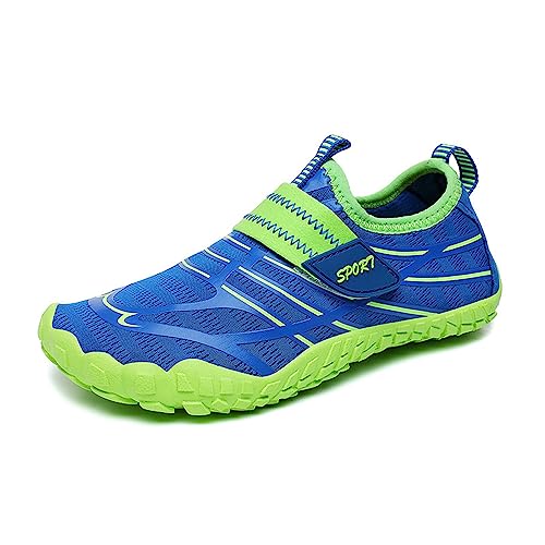 Mateju Kinder Badeschuhe, Jungen Mädchen Velcro Barfußschuhe Aquaschuhe Schwimmschuhe Wasserschuhe Gitter rutschfeste Schnell Trocknend Leichte Atmungsaktive Strandschuhe für Beach Pool von Mateju