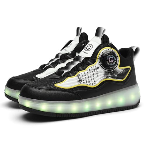 Mateju Kinder Schuhe mit Rollen für Jungen Mädchen LED Blinkend Rollschuhe mit 4 Rollen 2 in 1 Abnehmbar Roller Schuhe Damen Herren Turnschuhe Skateboardschuhe 29-42 EU (Schwarz,31) von Mateju