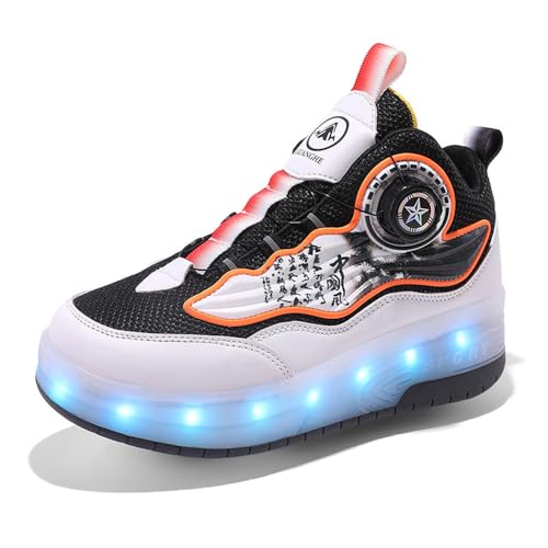 Mateju Kinder Schuhe mit Rollen für Jungen Mädchen LED Blinkend Rollschuhe mit 4 Rollen 2 in 1 Abnehmbar Roller Schuhe Damen Herren Turnschuhe Skateboardschuhe 29-42 EU (Weiß,31) von Mateju