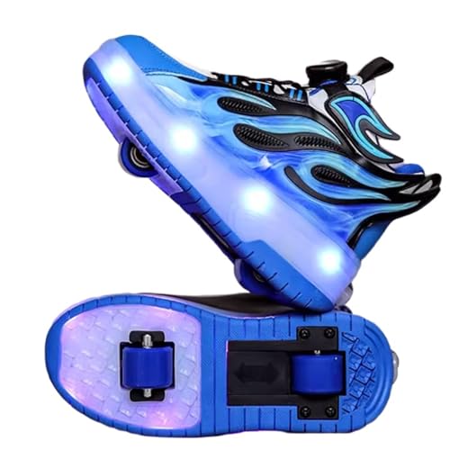 Mateju Kinder Schuhe mit Rollen für Mädchen Jungen, LED Blinkend Rollschuhe Schuhe mit 2 Rollen, 2 in 1 Versenkbarer Roller Turnschuhe Skateboardschuhe 30-41 EU (Blau,40) von Mateju