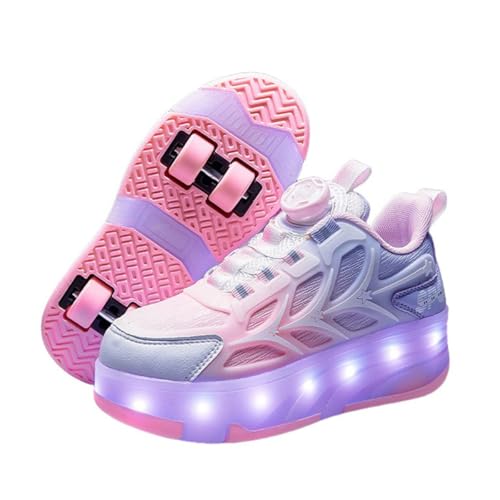 Mateju Kinder Schuhe mit Rollen für Mädchen Jungen LED Blinkend Rollschuhe Schuhe mit 4 Rollen 2 in 1 Abnehmbar Roller Turnschuhe Skateboardschuhe Damen (Rosa,31) von Mateju