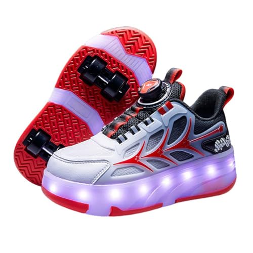 Mateju Kinder Schuhe mit Rollen für Mädchen Jungen LED Blinkend Rollschuhe Schuhe mit 4 Rollen 2 in 1 Abnehmbar Roller Turnschuhe Skateboardschuhe Damen (Rot,38) von Mateju