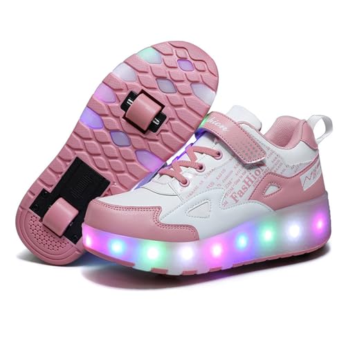Mateju Kinder Schuhe mit Rollen für Mädchen Jungen Rollschuhe Schuhe mit Doppelt Rollen 2 in 1 Turnschuhe Versenkbarer Damen Herren Roller Schuhe Turnschuhe Skateboardschuhe 29-41 EU von Mateju