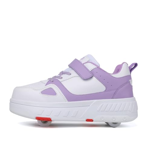 Mateju Kinder Schuhe mit Rollen für Mädchen Jungen Rollschuhe mit 4 Rollen 2 in 1 Abnehmbar Blumen Turnschuhe Skateboardschuhe (Lila,35) von Mateju