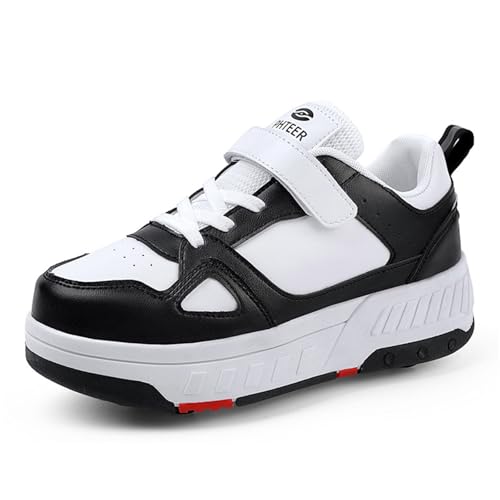 Mateju Kinder Schuhe mit Rollen für Mädchen Jungen Rollschuhe mit 4 Rollen 2 in 1 Abnehmbar Blumen Turnschuhe Skateboardschuhe (Schwarz,40) von Mateju