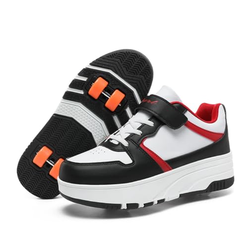 Mateju Kinder Schuhe mit Rollen für Mädchen Rollschuhe Schuhe mit 4 Rollen 2 in 1 Abnehmbar Roller Jungen Turnschuhe Skateboardschuhe Damen (Schwarz,38) von Mateju