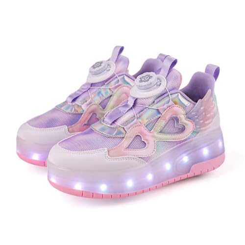 Mateju Mädchen Schuhe mit Doppelt Rollen Stylish Rollschuhe, Glänzend Skateboardschuhe Verstellbar Rollen Kinder Sneakers Atmungsaktives Outdoor Sportschuhe Turnschuhe von Mateju