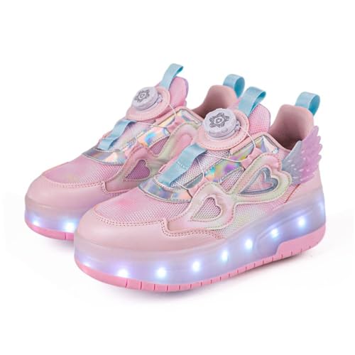 Mateju Mädchen Schuhe mit Doppelt Rollen Stylish Rollschuhe, Glänzend Skateboardschuhe Verstellbar Rollen Kinder Sneakers Atmungsaktives Outdoor Sportschuhe Turnschuhe von Mateju