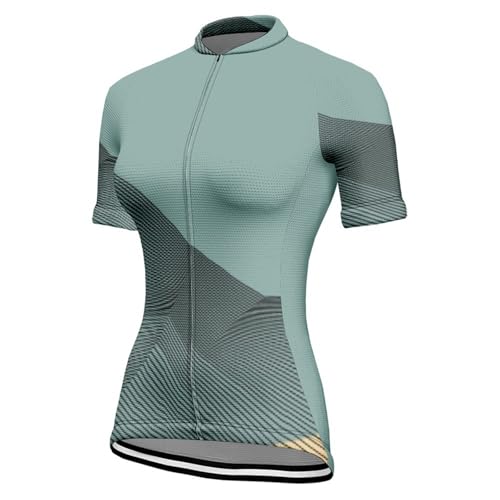 Mateju Radtrikot Damen Kurzarm Top, Atmungsaktive Schnelltrocknend Fahrradbekleidung Damen, Elastische Radtrikot Herren Rennrad Trikot T Shirt, Fahrrad Shirt mit Reißverschluss (Grün,L) von Mateju