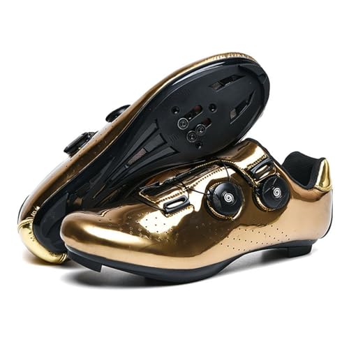 Mateju Rennradschuhe SPD Herren Damen 36-47EU, Fahrradschuhe mit Klicksystem Herren Damen rutschfeste Atmungsaktive für Outdoor Radschuhe (3338 Gold,43) von Mateju