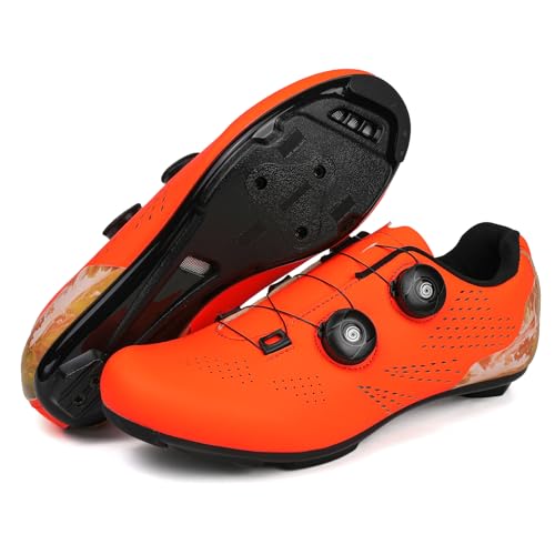 Mateju Rennradschuhe SPD Herren Damen 36-47EU, Fahrradschuhe mit Klicksystem Herren Damen rutschfeste Atmungsaktive für Outdoor Radschuhe (37,SPD Orange) von Mateju