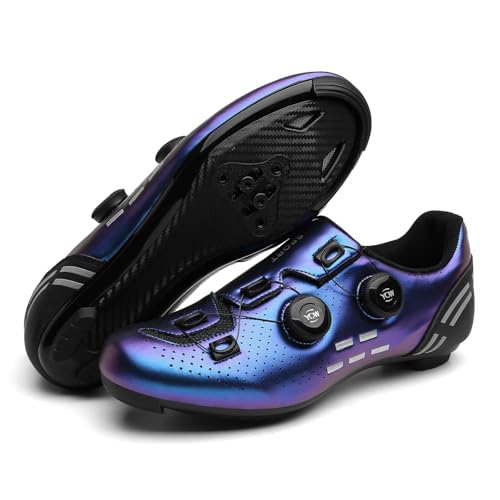 Mateju Rennradschuhe SPD Herren Damen 36-47EU, Fahrradschuhe mit Klicksystem Herren Damen rutschfeste Atmungsaktive für Outdoor Radschuhe (T2021 Blau Lila,46) von Mateju