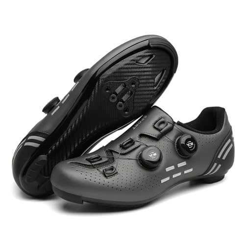Mateju Rennradschuhe SPD Herren Damen 36-47EU, Fahrradschuhe mit Klicksystem Herren Damen rutschfeste Atmungsaktive für Outdoor Radschuhe (T2021 Grau,47) von Mateju