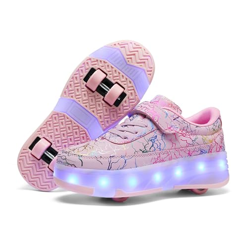 Mateju Rollschuhe für Jungen Mädchen - Abnehmbare 4-Rollen Schuhe für Kinder und Teenager - Outdoor Modische Turnschuhe Skateboardschuhe von Mateju