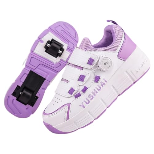 Mateju Schuhe mit Rollen Versenkbarer Kinder Rollschuhe für Jungen Mädchen mit Doppelt Rollen Jugend Leichte 2-in-1 Sportschuhe Drehschnalle Roller Schuhe Skateboardschuhe von Mateju