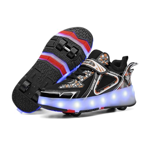 Mateju Rollschuhe für Jungen und Mädchen - Kinder Turnschuhe Mit 4 Versenkbaren Rollen, Skateboardschuhe für Damen und Herren - 38 EU Schwarz von Mateju