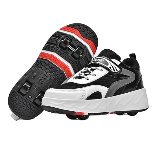 Mateju 2-in-1 Rollschuhe für Jungen und Mädchen - Kinder Turnschuhe Mit Versenkbaren Rollen, Skateboardschuhe, 35 EU Schwarz von Mateju