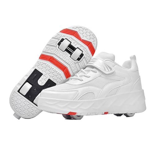 Mateju 2-in-1 Rollschuhe für Jungen und Mädchen - Versenkbare Turnschuhe Mit 4 Rollen - Skateboardschuhe, 35 EU, Weiß von Mateju