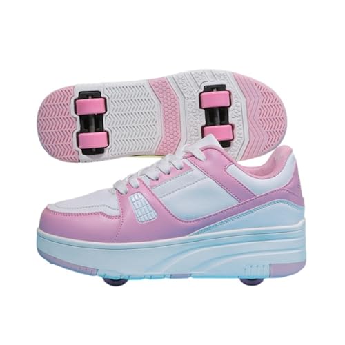 Mateju Schuhe mit Rollen für Jungen Mädchen, Kinder Rollschuhe Schuhe mit 4 Rollen Turnschuhe Versenkbarer, 2-in-1 Roller Schuhe Turnschuhe Skateboardschuhe 40 EU Rosa von Mateju