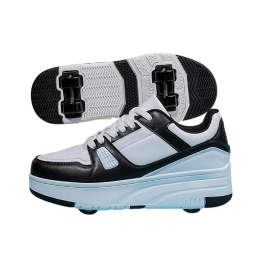 Mateju 2-in-1 Rollschuhe für Jungen und Mädchen - Kinder Turnschuhe Mit 4 Versenkbaren Rollen, Skateboardschuhe, 40 EU Schwarz von Mateju