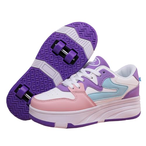 Mateju Schuhe mit Rollen für Jungen Mädchen, Kinder Rollschuhe Schuhe mit 4 Rollen Versenkbarer, Jugend Outdoor Turnschuhe 2-in-1 Roller Turnschuhe Skateboardschuhe von Mateju