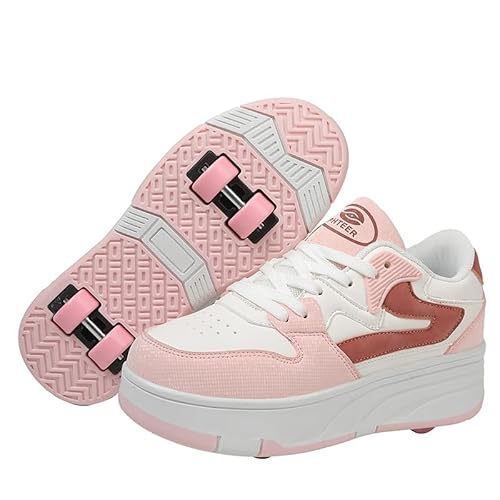 Mateju Schuhe mit Rollen für Jungen Mädchen, Kinder Rollschuhe Schuhe mit 4 Rollen Versenkbarer, Jugend Outdoor Turnschuhe 2-in-1 Roller Turnschuhe Skateboardschuhe von Mateju