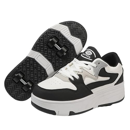 Mateju Schuhe mit Rollen für Jungen Mädchen, Kinder Rollschuhe Schuhe mit 4 Rollen Versenkbarer, Jugend Outdoor Turnschuhe 2-in-1 Roller Turnschuhe Skateboardschuhe von Mateju