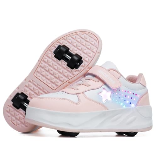 Mateju Rollschuhe mit Abnehmbaren 4 Rollen für Jungen & Mädchen, Kinder Glitzer fördernde Sterne Outdoor Sport von Mateju