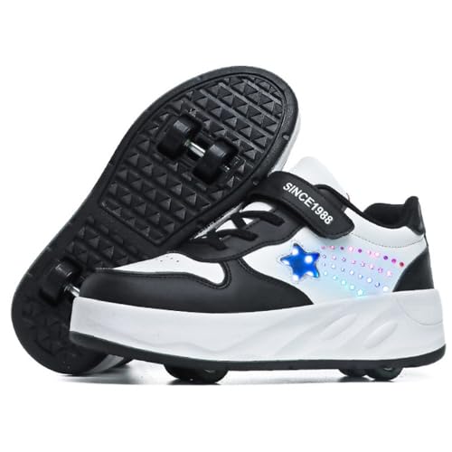 Mateju Schuhe mit Rollen für Jungen Mädchen, Kinder Rollschuhe Schuhe mit Abnehmbar 4 Rollen, Glitzernde Sterne Roller Schuhe Turnschuhe Skateboardschuhe Outdoor Sportschuhe von Mateju