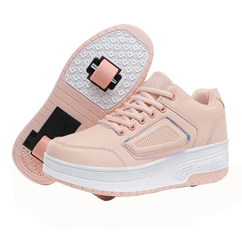 Mateju Schuhe mit Rollen für Jungen Mädchen, Kinder Rollschuhe Schuhe mit Rollen, Mode Outdoor Turnschuhe Versenkbarer, 2-in-1 Roller Schuhe Turnschuhe Skateboardschuhe 31 EU Rosa von Mateju