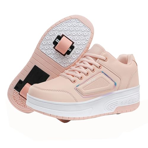 Mateju Schuhe mit Rollen für Jungen Mädchen, Kinder Rollschuhe Schuhe mit Rollen, Mode Outdoor Turnschuhe Versenkbarer, 2-in-1 Roller Schuhe Turnschuhe Skateboardschuhe 32 EU Rosa von Mateju